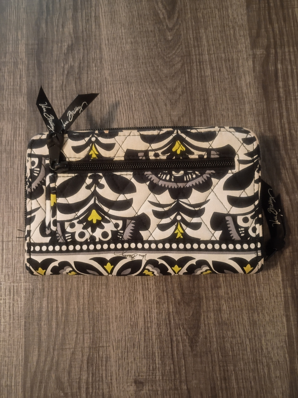 Vera Bradley Black & White Quilted Zip Wallet with Yellow Accents - Picture 2 of 5
